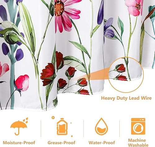 Miniatura 5 de Juego de 4 cortinas de ducha con alfombras antideslizantes, cubierta para tapa de inodoro y tapete de baño, cortinas de ducha de tela floral de 72 x