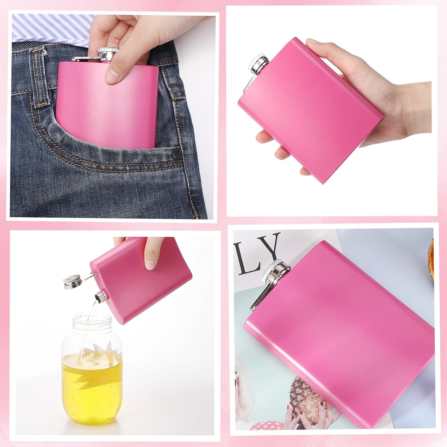 Chengu 4 Pack Flasks for Women 8 oz Hip Flasks for Liquor Stainless Steel Matte Leakproof Thin Wine Pot with 4 Pcs Funnels Whiskey Pocket for Alcohol Drink Wedding Party Men Birthday Gifts