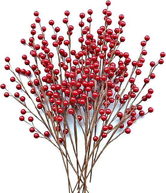 WangLaap 12 Pcs Artificial Red Berries Stems 13.5" Waterproof Berry Branches for Home Holiday Wedding DIY Crafts Decor