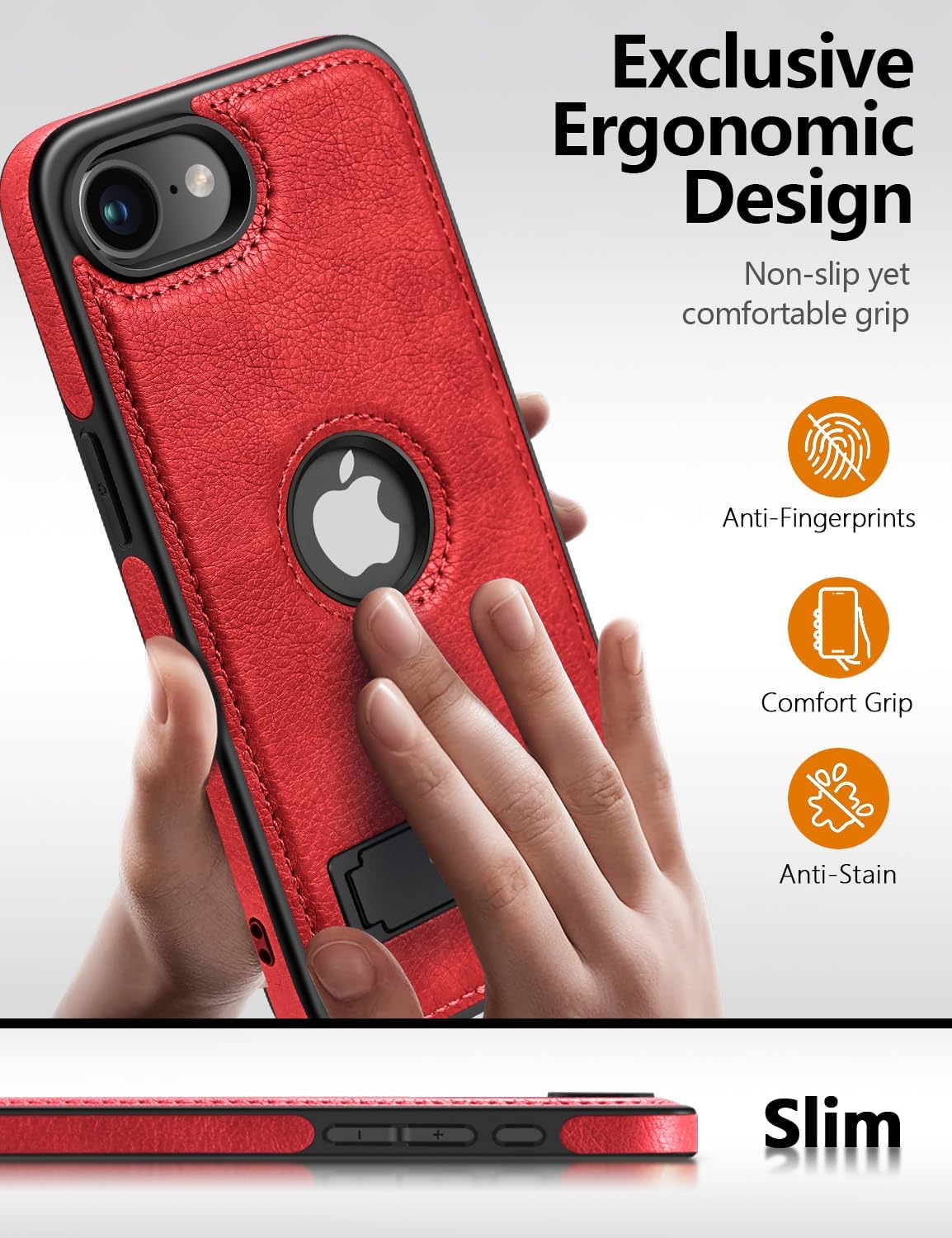 Magnetic for iPhone 16e Leather Case,Built-in Invisible Stand [Compatible with Magsafe] Protective Slim Kickstand Phone Cover Compatible with iPhone 16e (2025) 6.1" (Red) - Image 4