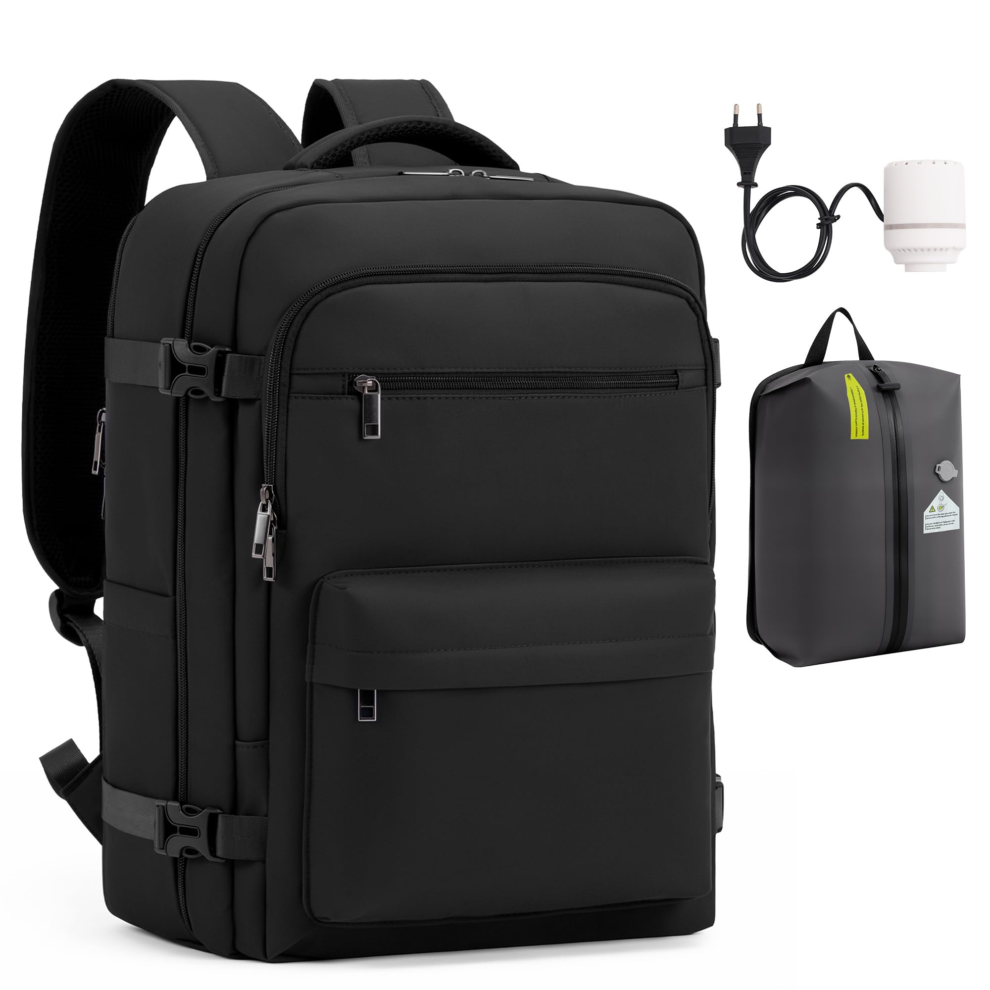 COOLIFE Vakuum Rucksack Handgepäck Ryanair 40x30x20 | Abnehmbarer Vakuumbeutel für großes Reisepacken, Laptop Rucksack 15.6 Zoll Für Outdoor und Studienreisen Damen Herren - Vacuum Koffer mit Pumpe