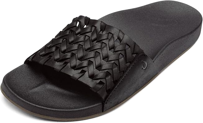 OluKai Kamola Womens Woven Leather Slide Sandal, Everyday Stylish Shoe