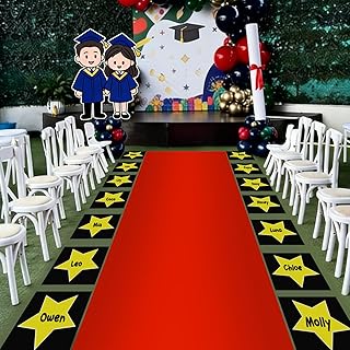 2.6 x 15 FT Kindergarten Graduation Red Carpet Runner for Party, 55 GSM Red Runner Rug Carpet with 30 Stars Shaped Cutouts 1 Tape and 1 Marker for Class of 2026 Preschool Graduations Ceremony Prom