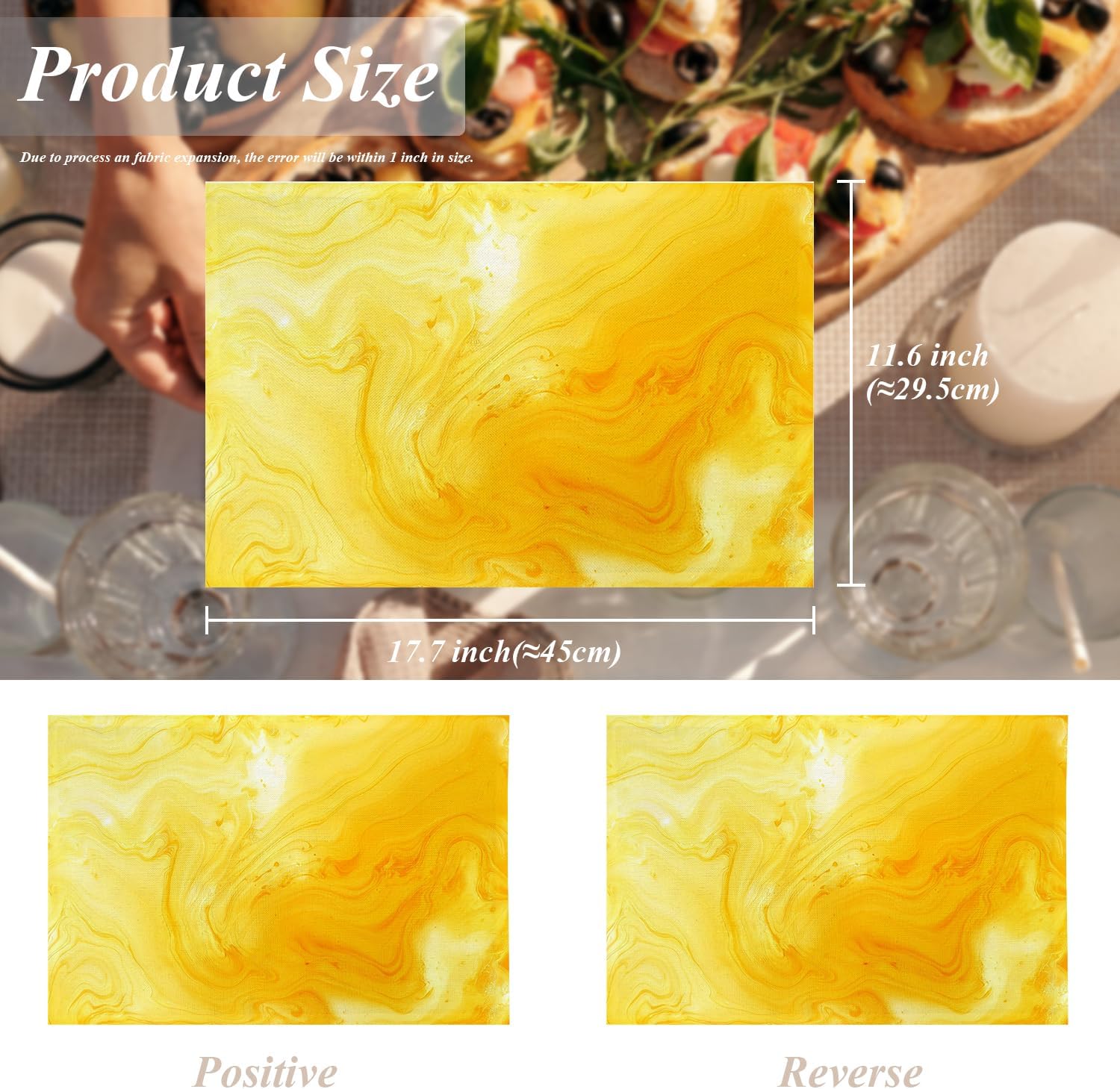 Shrahala Yellow Abstract Marble Placemats, Light Yellow Art Water Pattern Table Mat Linen Burlap Washable Double-Deck Heat Insulation for Dining Table Kitchen Table Set of 4 (12 x 18 inch)