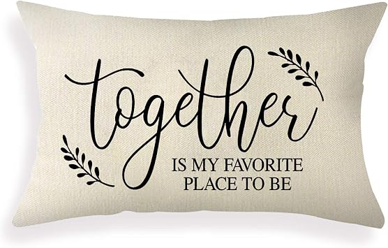 Ogiselestyle Farmhouse Pillow Covers with Together Quote 12x20 Inch Farmhouse Rustic Decor Lumbar Pillow Covers with Saying Housewarming Gifts Family Home Decor