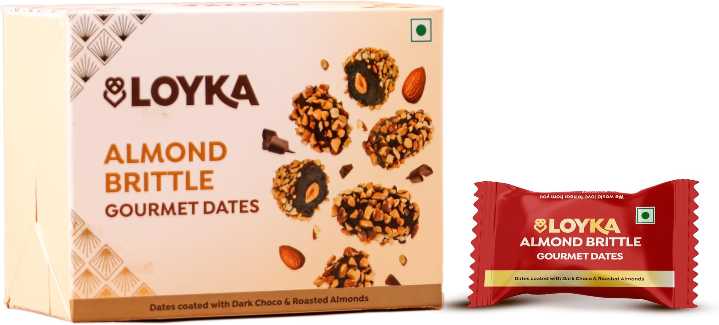 LOYKA Almond Brittle Dates, Crunchy Dates Coated With Dark Choco & Roasted Almond Gift Hamper Morning Or Evening Snack,100 Grams