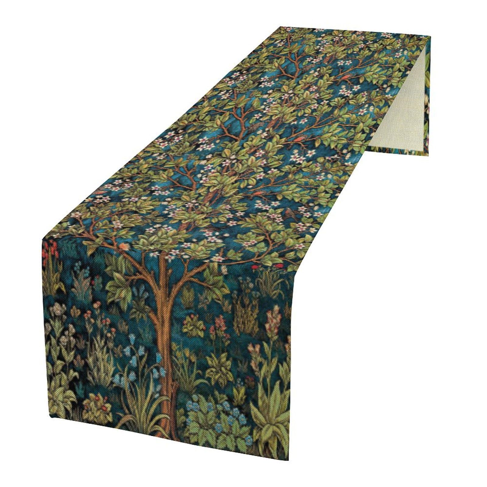 Yearn Jear William Morris-10 William Morris Floral Table Runner, Vintage Green Botanical Printed Table Runner For Home Kitchen Dining Table Decoration,13X108 Inch