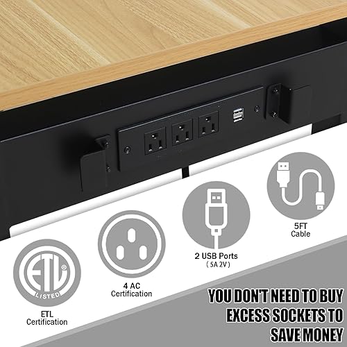 Miniatura 3 de Banco de trabajo con toma de corriente, capacidad de carga de 2000 libras, banco de trabajo de madera dura ajustable de 48 pulgadas con ruedas para