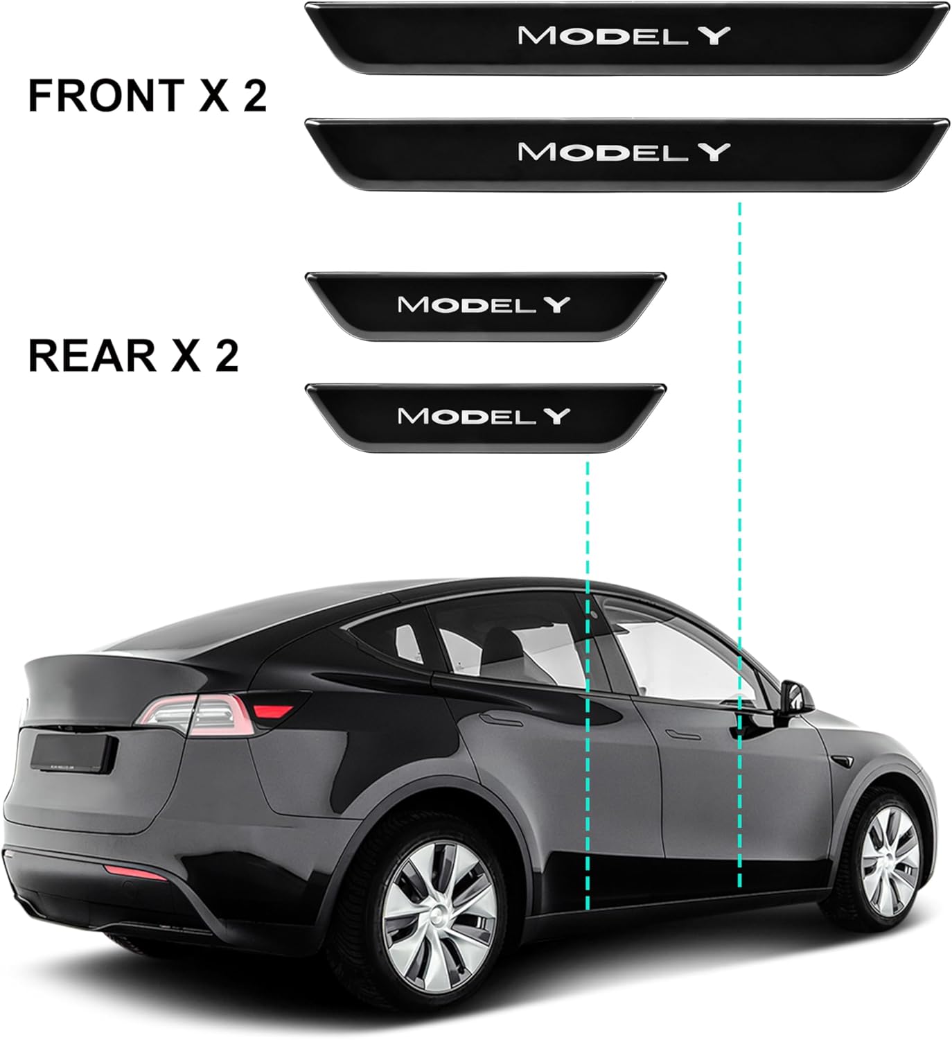 LED Door Sill Lights for Tesla Model Y 2020-2025 Accessories, ABS Scratch-Resistant Sill Protector with 7-Color RGB Lighting, Battery Powered Model Y Pedal Mood Lamp, Matte Black, 4PCS