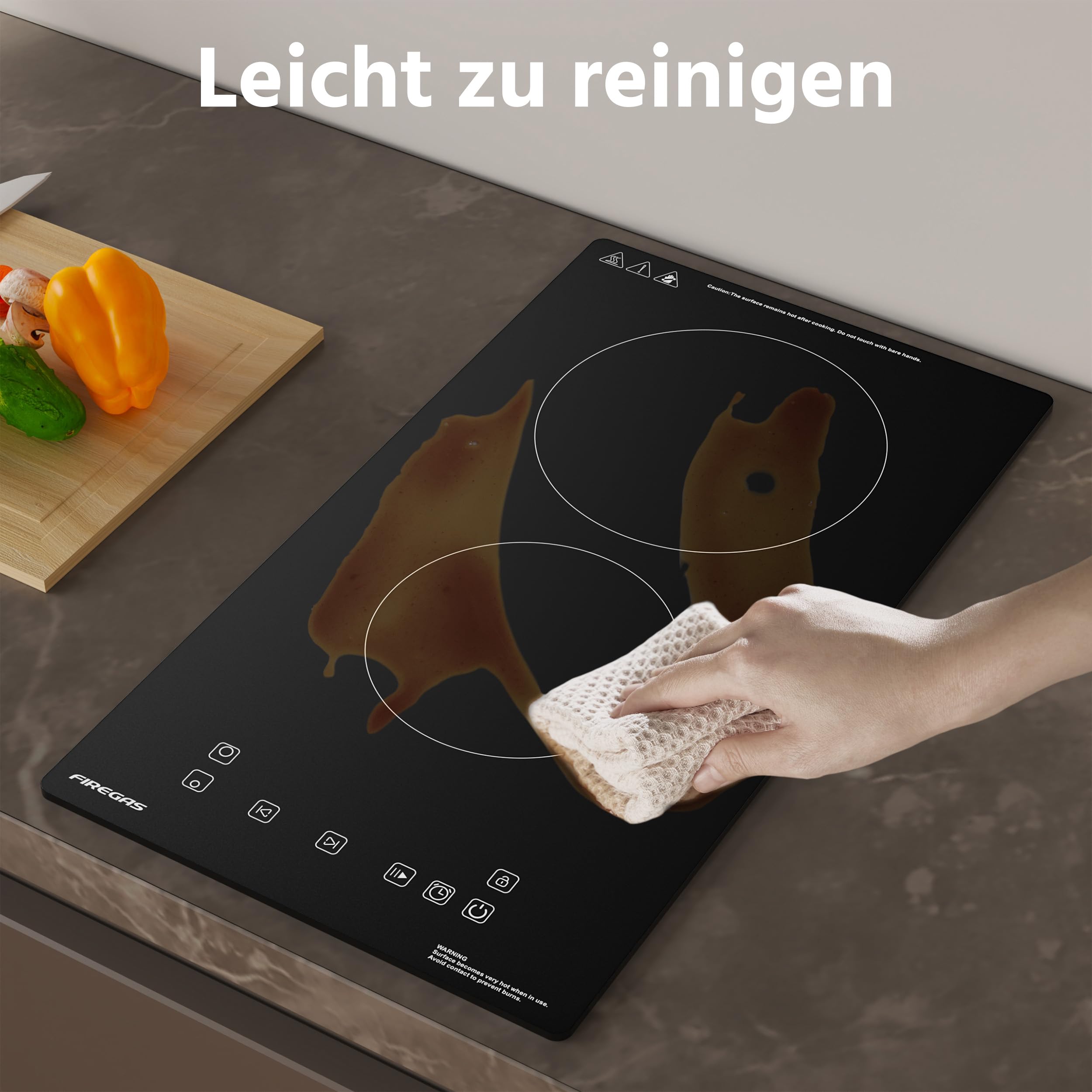 FIREGAS Domino Glaskeramikkochfeld 3000W 9 Leistungsstufen Sensor-Touch-Steuerung Kindersicherung Timer 2 Platten