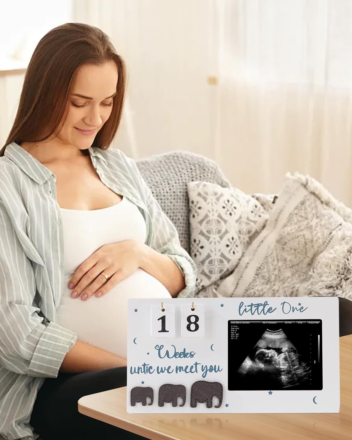 Aovdy Baby Sonogram Picture Frame - Ultrasound Photo Frame with Countdown Weeks, Gift for Expecting Parents, Congratulations Pregnancy Gifts, Baby Gender Reveal Gifts(Cute Elephant)