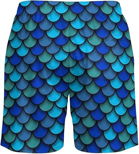 Miniatura 7 de Patrón azul de escamas de pescado Pantalones cortos de playa para hombre, forro de compresión, trajes de baño de secado rápido