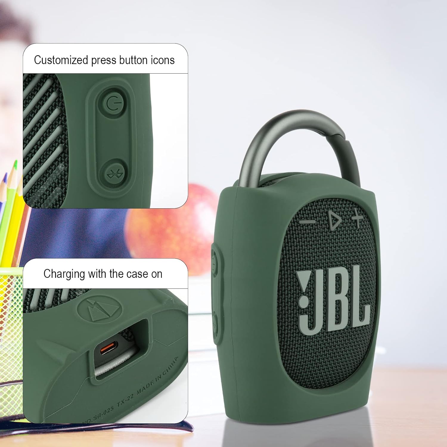 TXEsign Silicone Case Compatible with JBL Clip 4 - Portable Mini Speaker Stand Up Protective Carrying Case Cover for JBL Clip 4 (Green) - Image 3