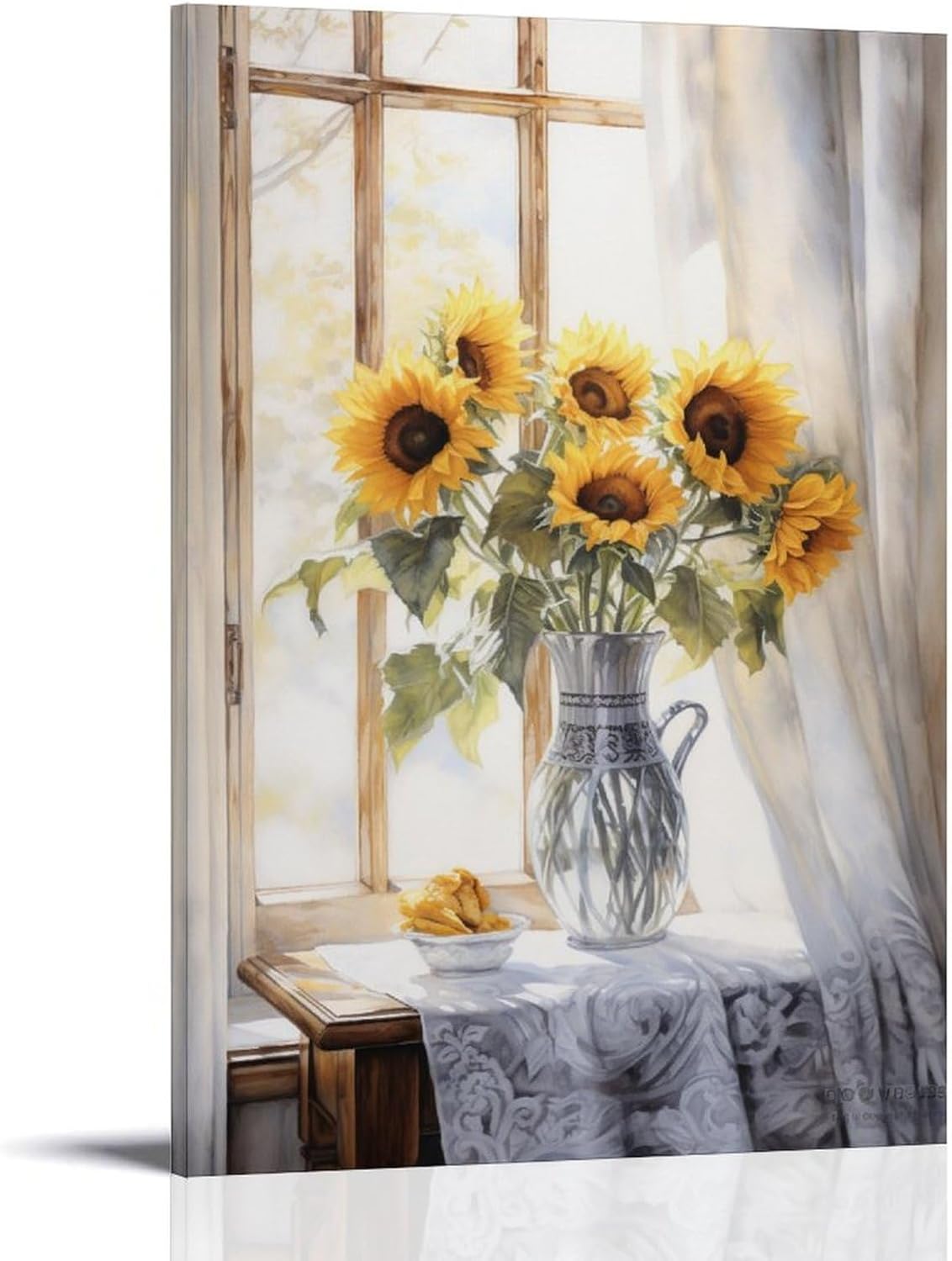 DEBAOKA Modern Sunflowers Wall Art for Living Room Watercolor Vase