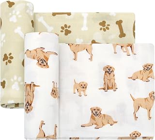 LifeTree Baby Swaddle Blankets, Boys Girls Muslin Swaddling Wrap Receiving Blanket for Newborn, 70% Viscose Bamboo and 30% Cotton, Large 47" x 47", Labrador and Bone