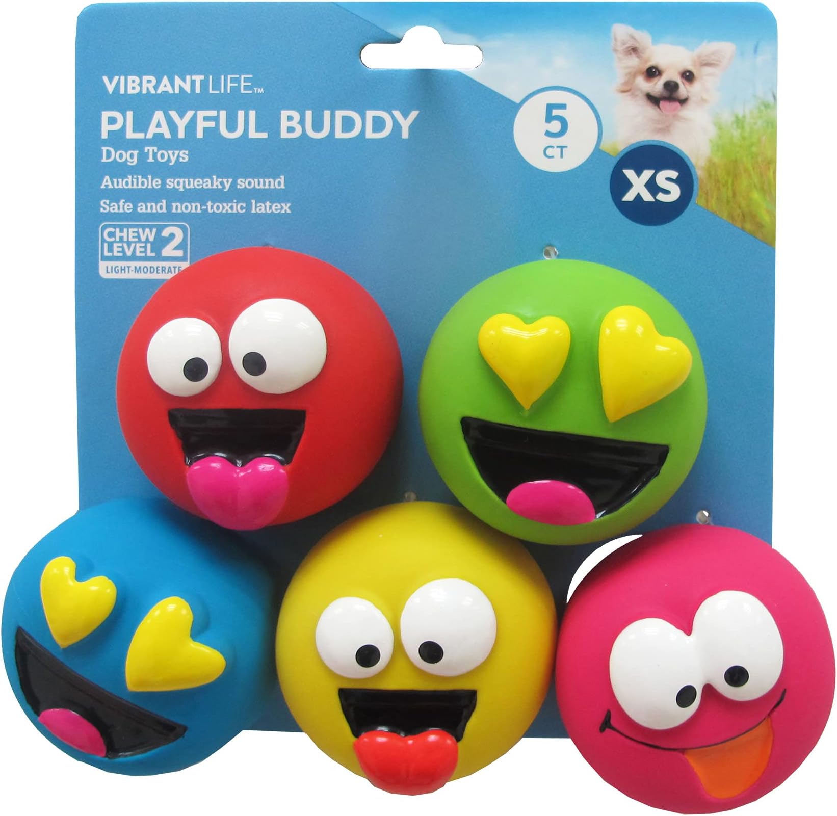 5pk Emoticon Latex Dog Toy