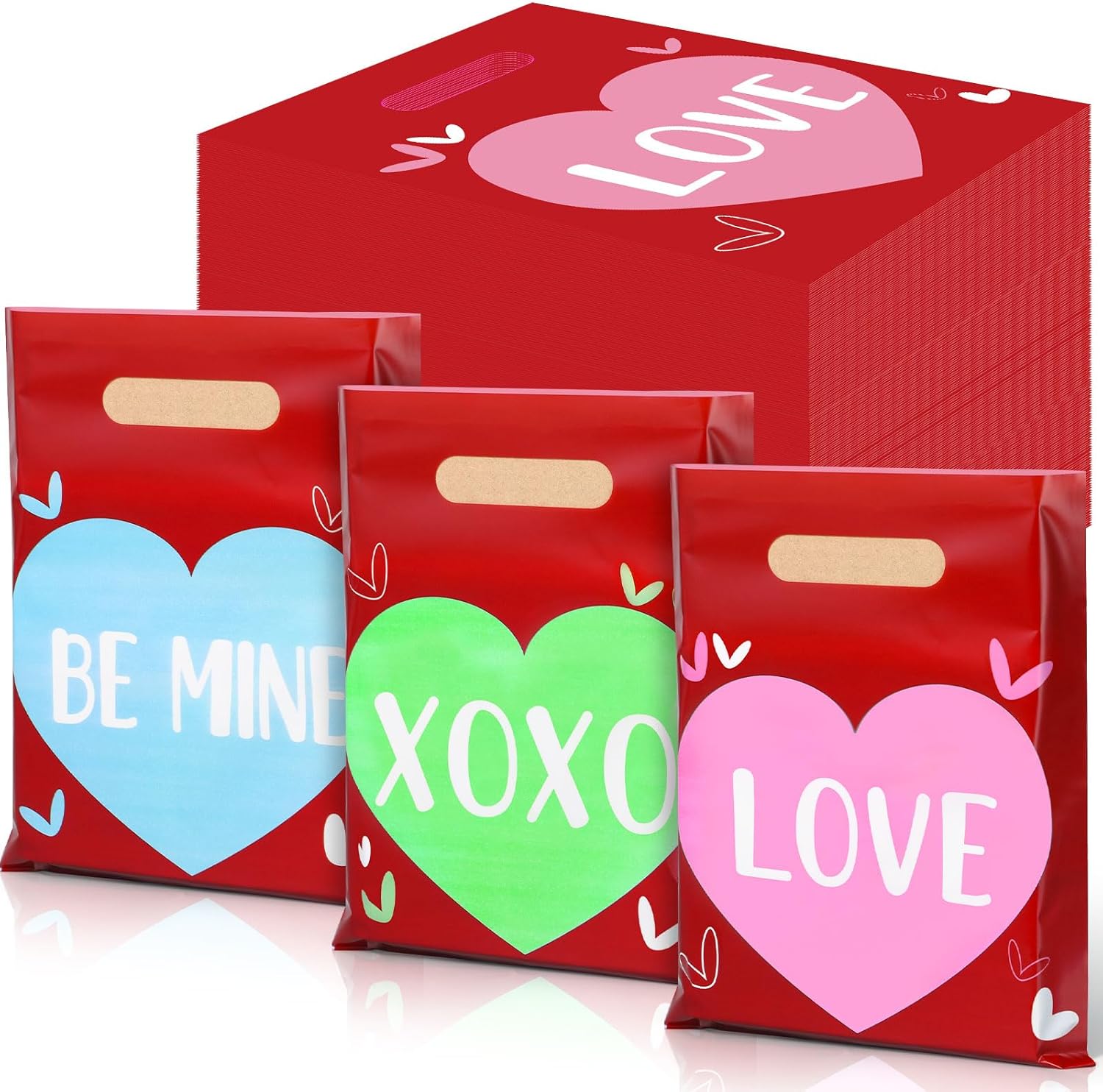 Skyygemm 120 Pcs Valentine's Day Treat Bags Plastic Gift