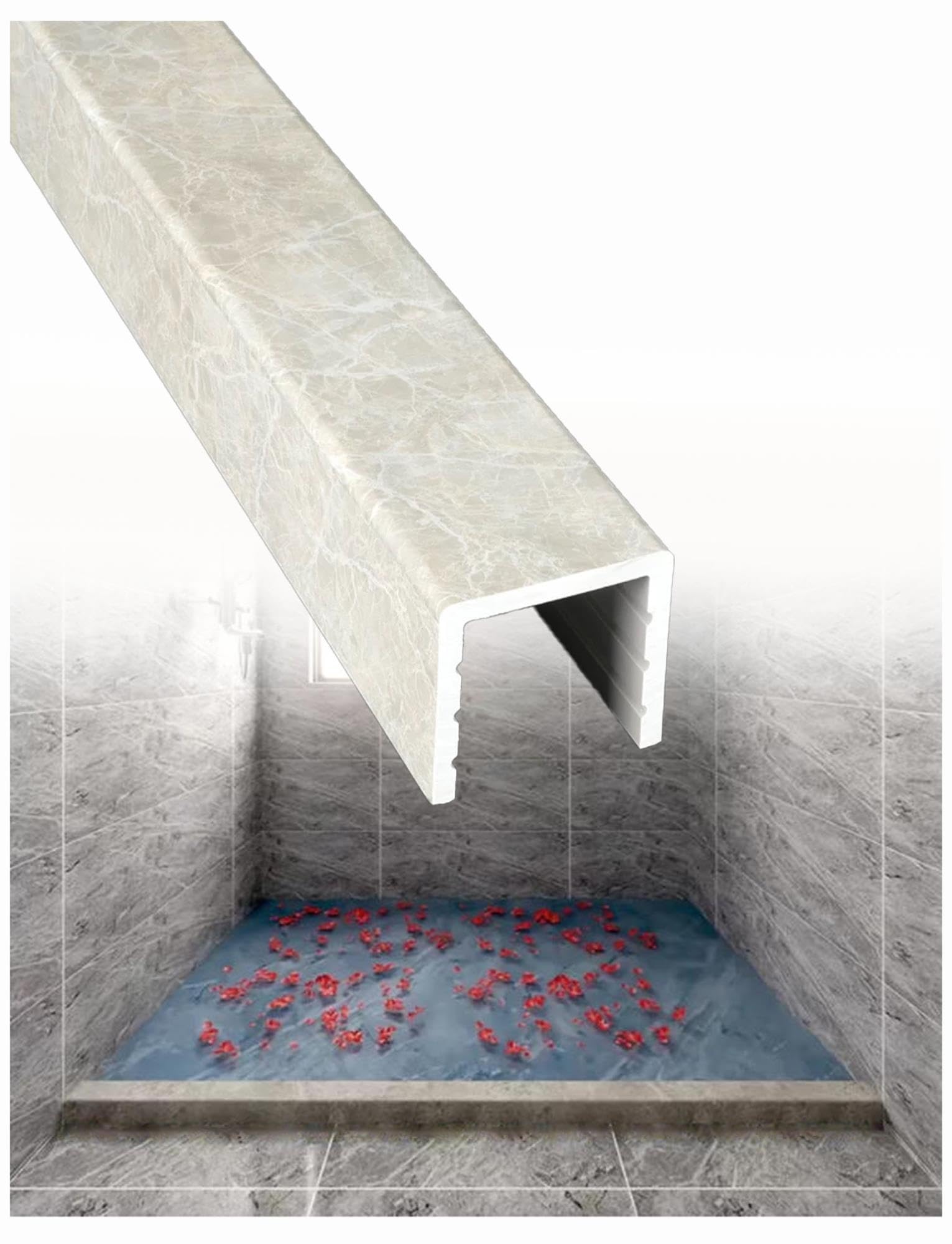 Soglia doccia PVC 8 cm effetto marmo, barriera per zona umida