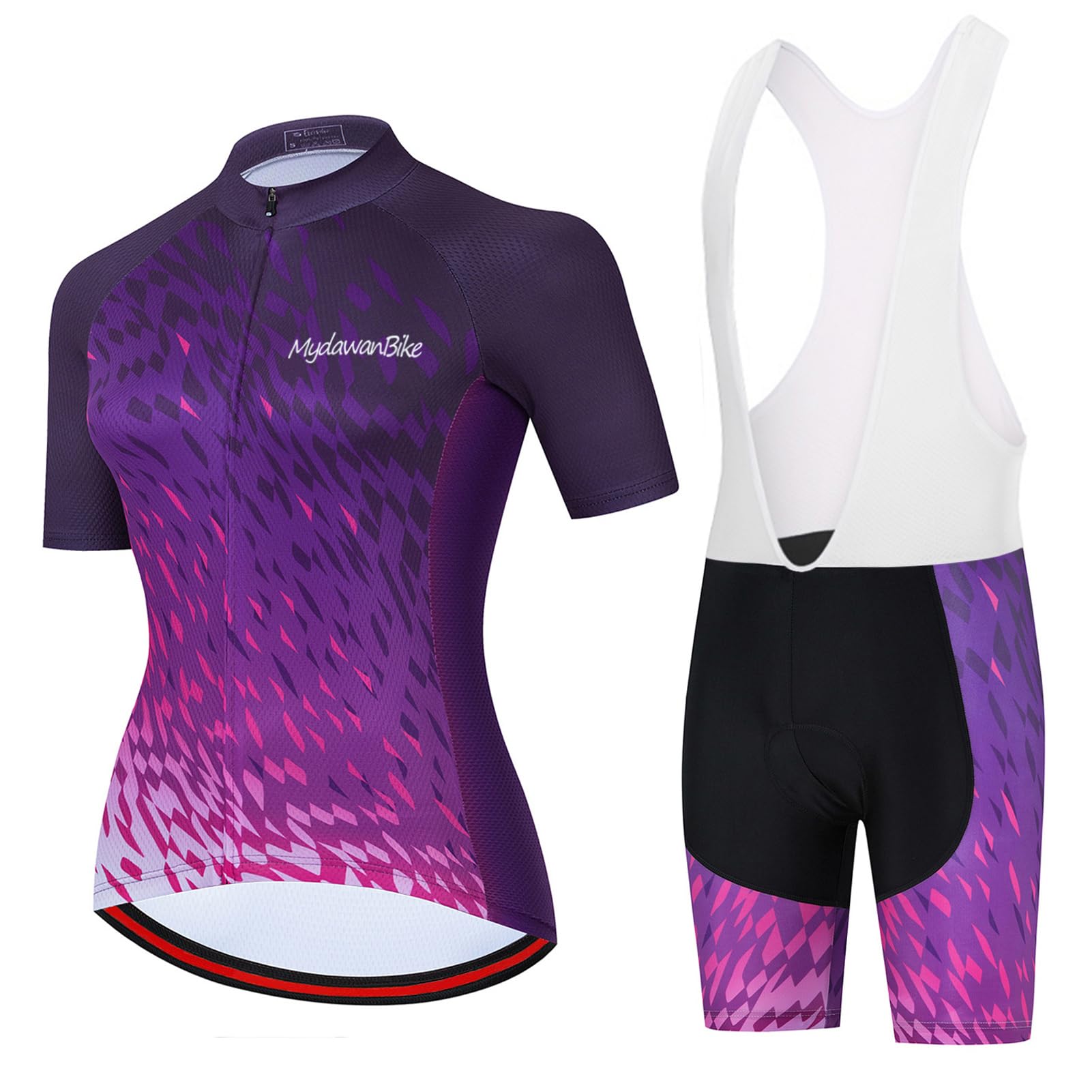 Conjunto Ropa Ciclismo Mujer Verano Traje Bici MTB,Maillot Ciclista Manga Corta Camiseta Ciclo y Culotte Tirantes con 19D Gel Acolchado,Completa Bicicleta Jerseys Transpirable Secado Ráido