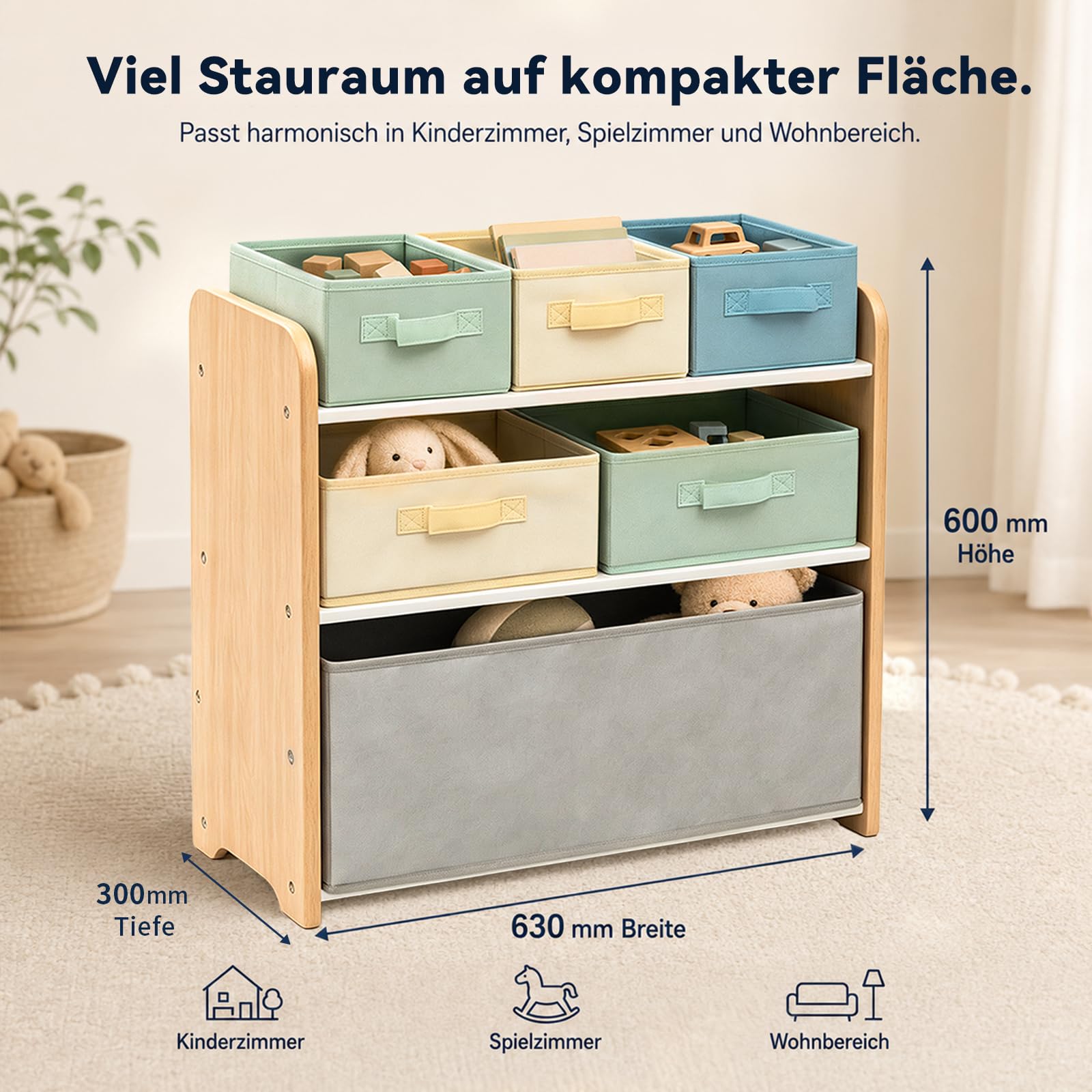 ALVIX Spielzeugregal mit 6 Aufbewahrungsboxen, Spielzeug Organizer