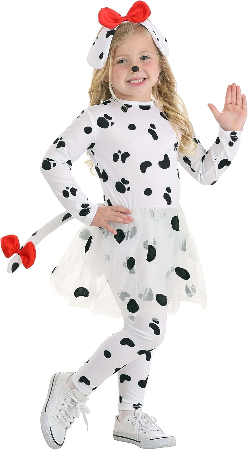 Adorable Dalmatian Toddler Costume - Dress, Tail, Satin Bow