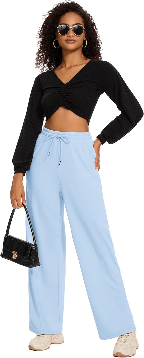 M MOTEEPI Women Sweatpants Wide Leg 30" Lounge Sweat Pants Casual Baggy Trousers with Elastic Waist Straight Leg - Image 6