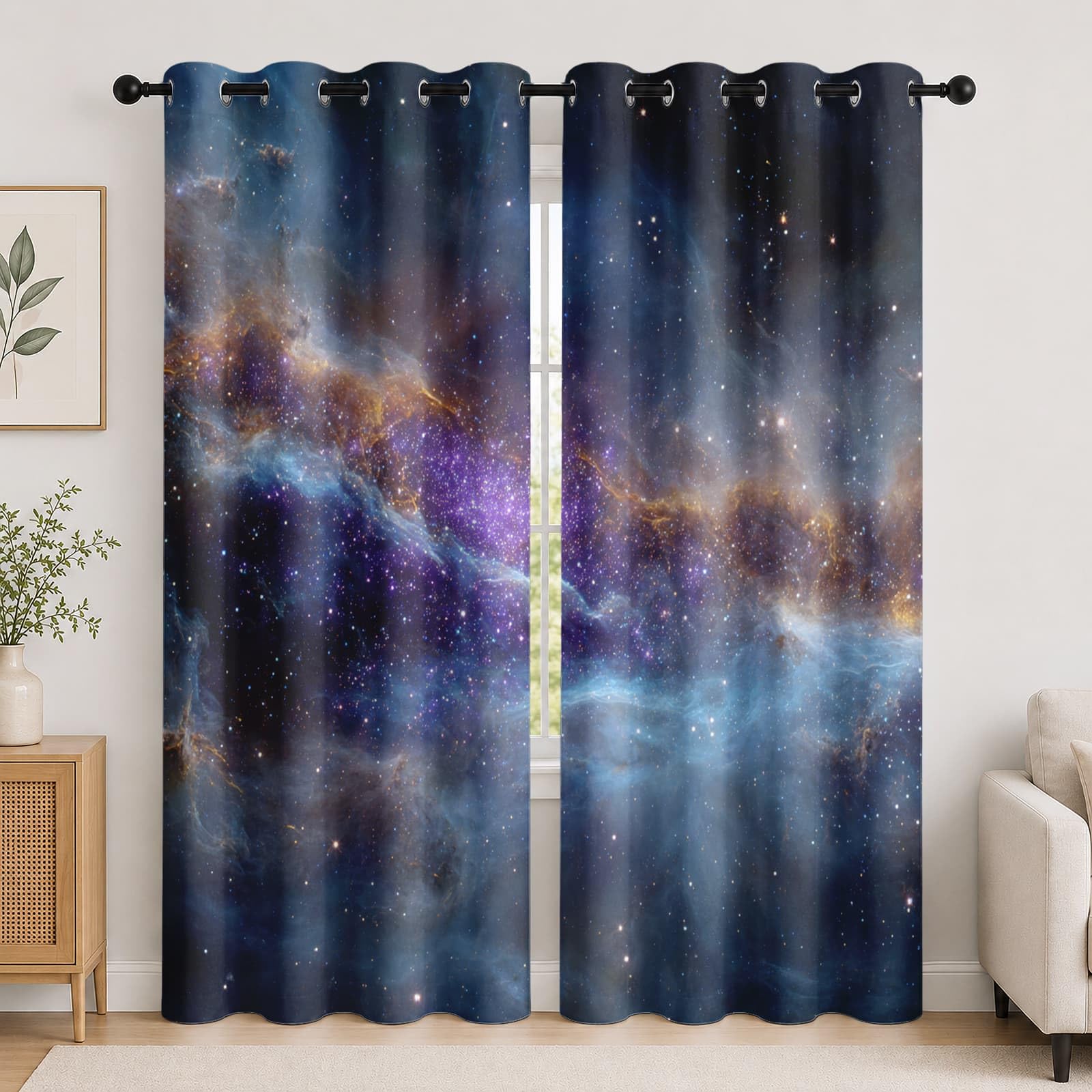 Infantil Cortinas Opacas Aislantes 2 Paneles 140An x 260Al cm Universo VíA LáCtea Cielo Estrellado Suave Poliéster Termicas Cortina con Ojales Azul-Violeta para Salon Dormitorio Hogar Decorativa