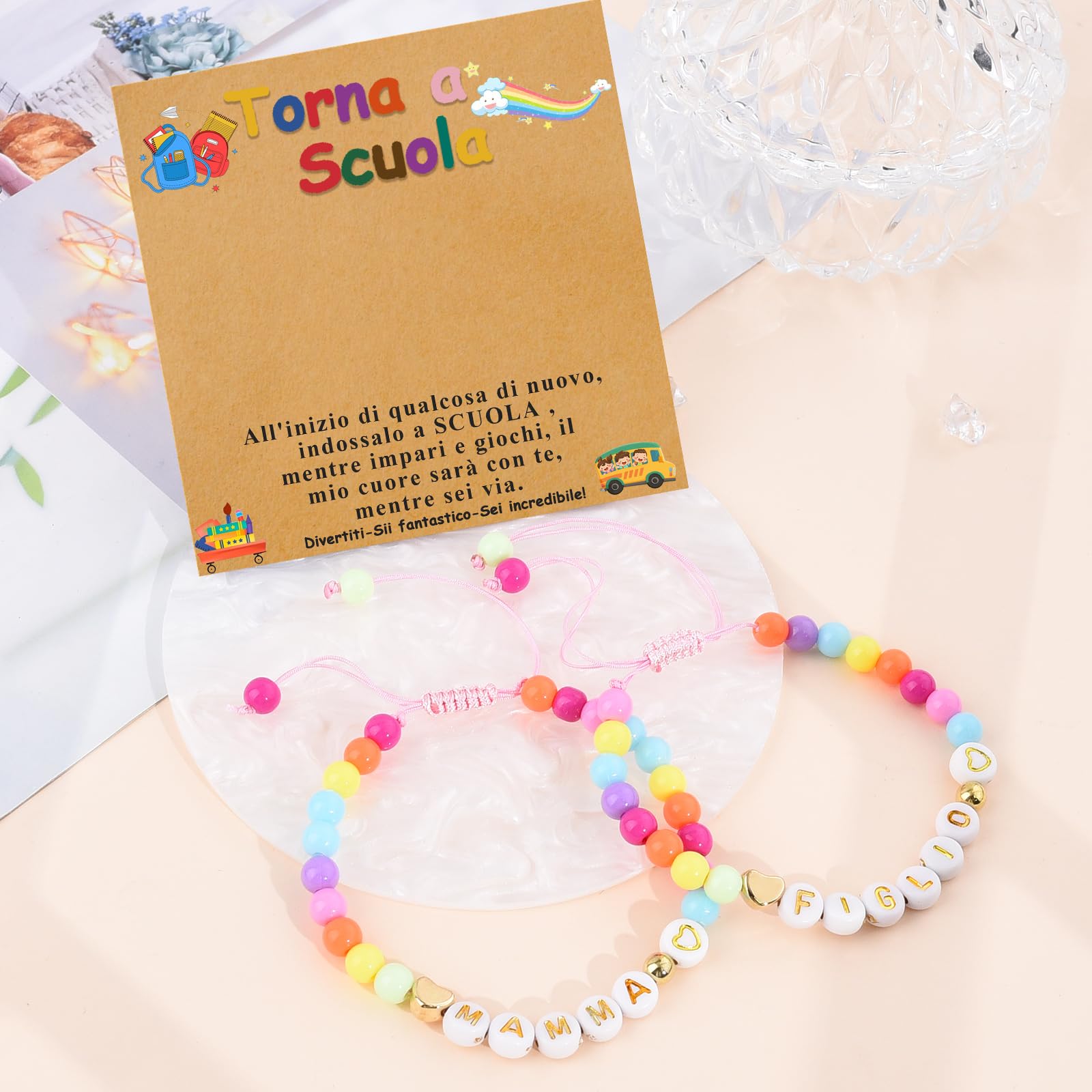 BOCHOI Bracciale Madre Figlia Braccial Ragazze Regalo per la Scuola Regali per il Primo Giorno di Scuola Ritorno a scuola Braccialetto con Regalo di Compleanno per Ragazze