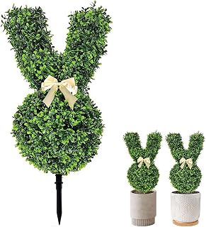 Easter Boxwood Rabbit Shaped Topiary Trees, 2.4FT Large Green Artificial Bunny Boxwood Topiaries, Weatherproof UV-Resistant, Bunny Plant for Easter Spring Indoor Outdoor Home Porch Decor (C)