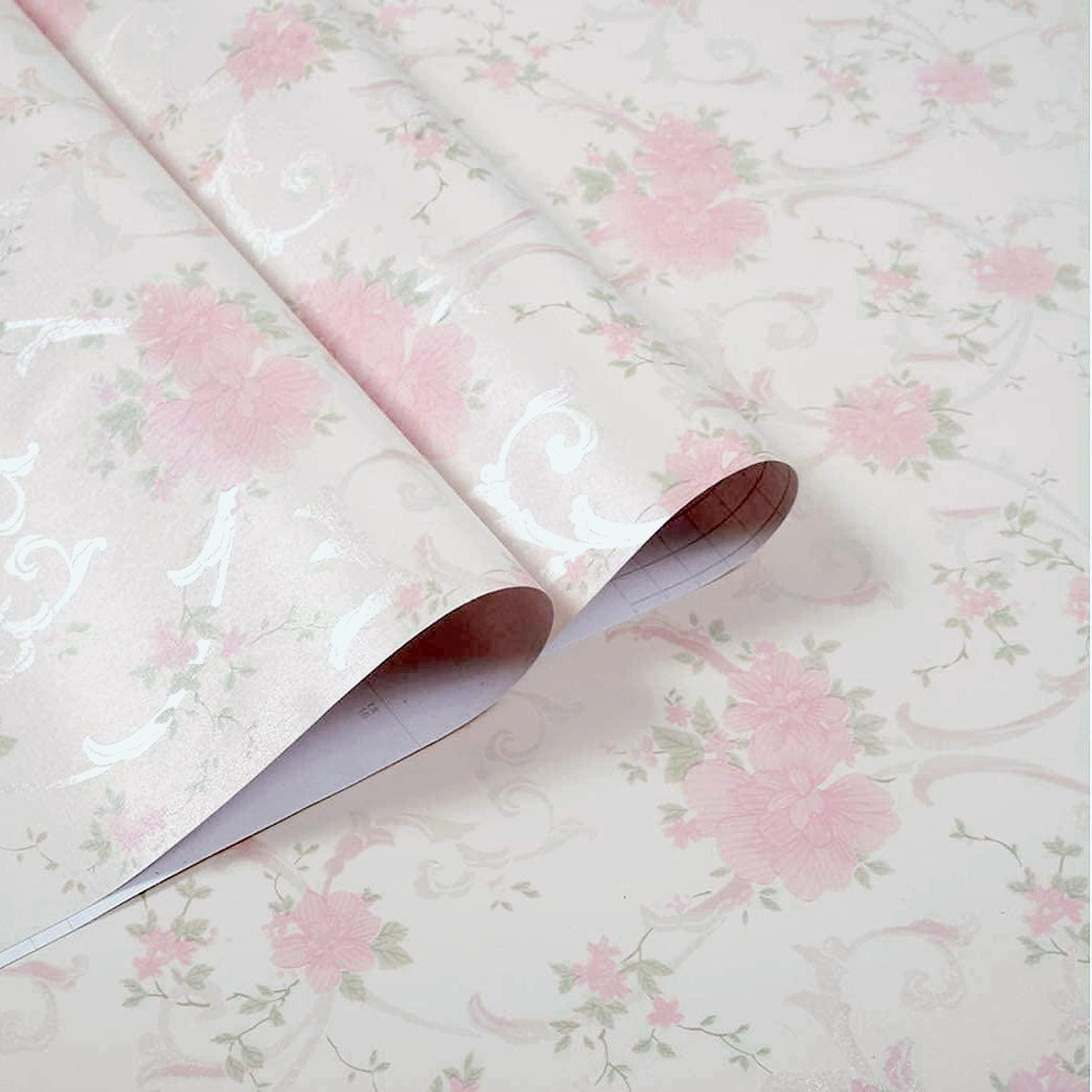 DIY Pink Roses Wallpaper (45 x 500 CM, White) | Flower Bouquet Self Adhesive Wall Sticker Roll | DIY PVC Wallpaper for Bedroom Living Room Décor | Easy Peel and Stick Decoration