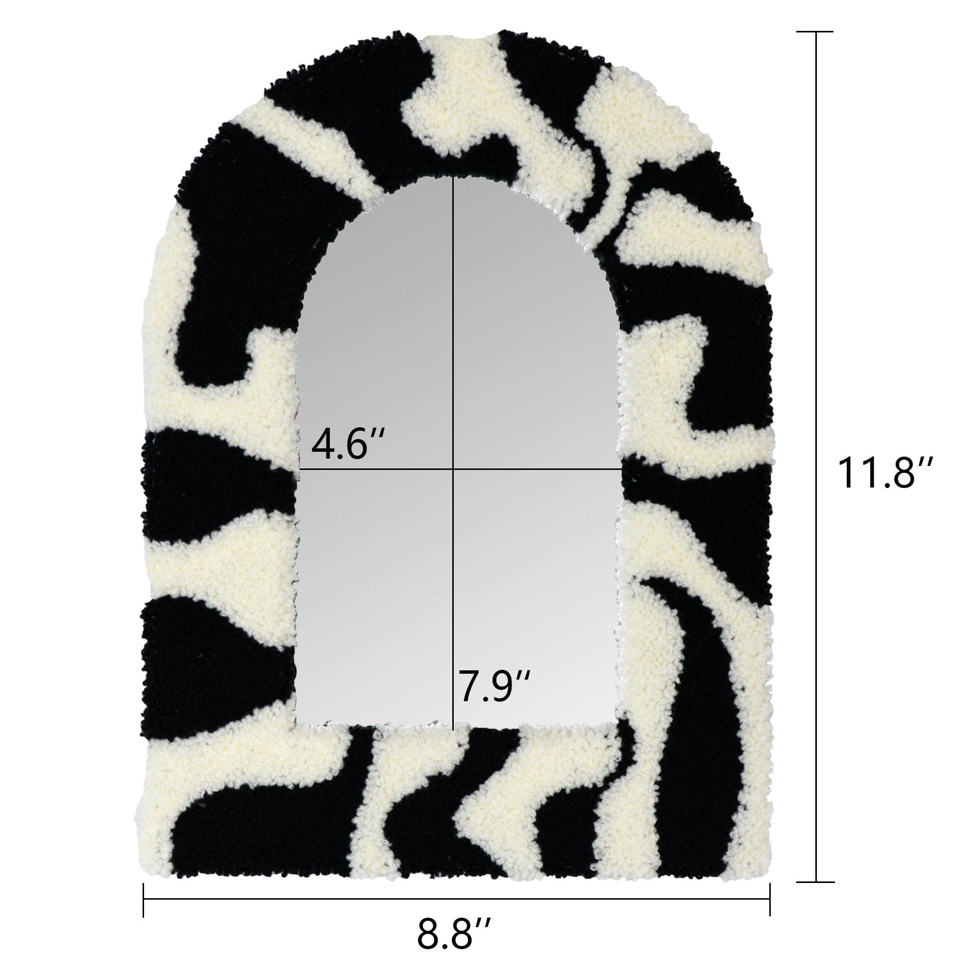 11.8x8.8 inch Arched Black and White Zebra Print Wall Mounted Mirror, Flannel Frame Table Mirror with Bracket, Suitable for Bedrooms and Dressing Tables
