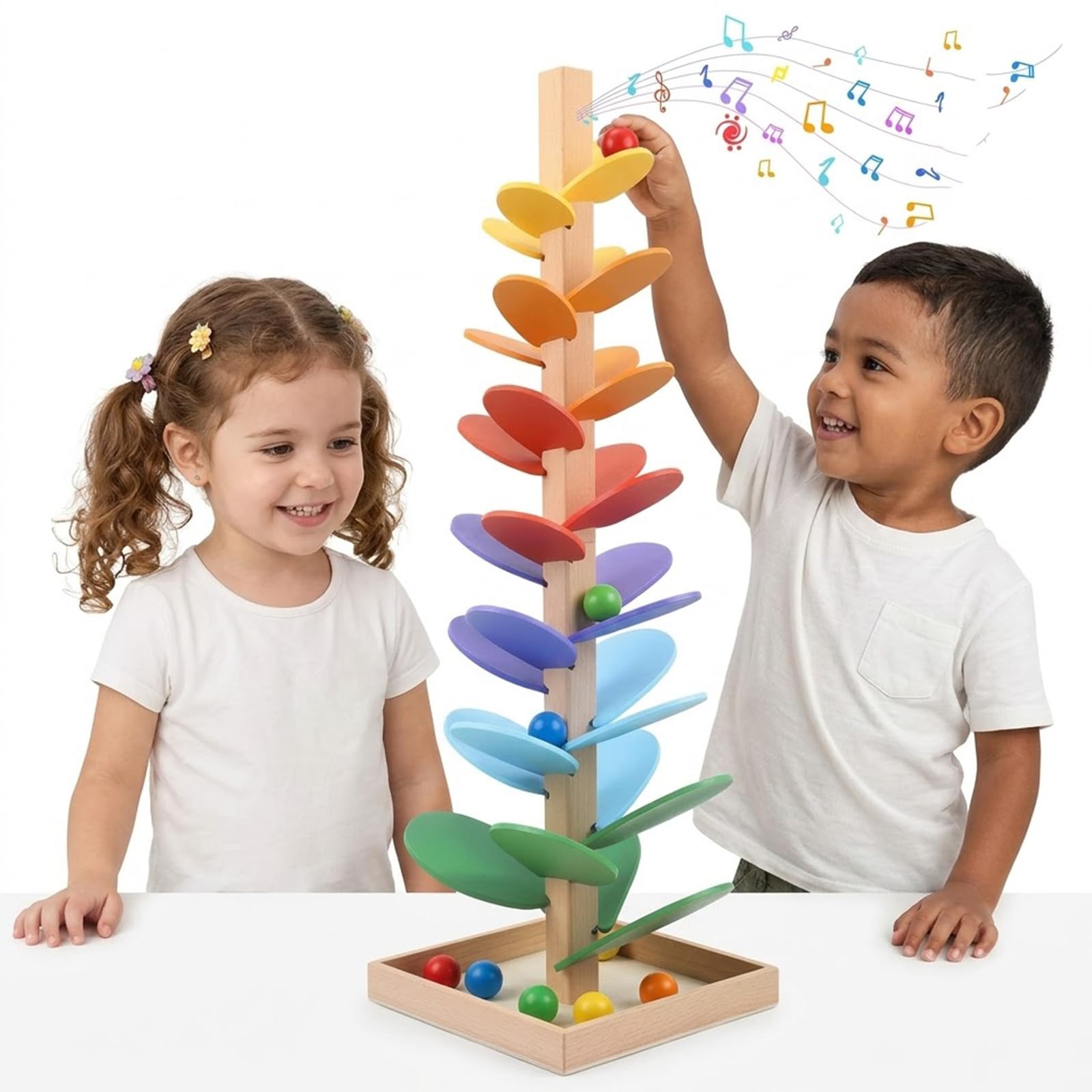 Montessori Sound Tree, 71cm Wooden Musical Tree with 10 Colourful Balls