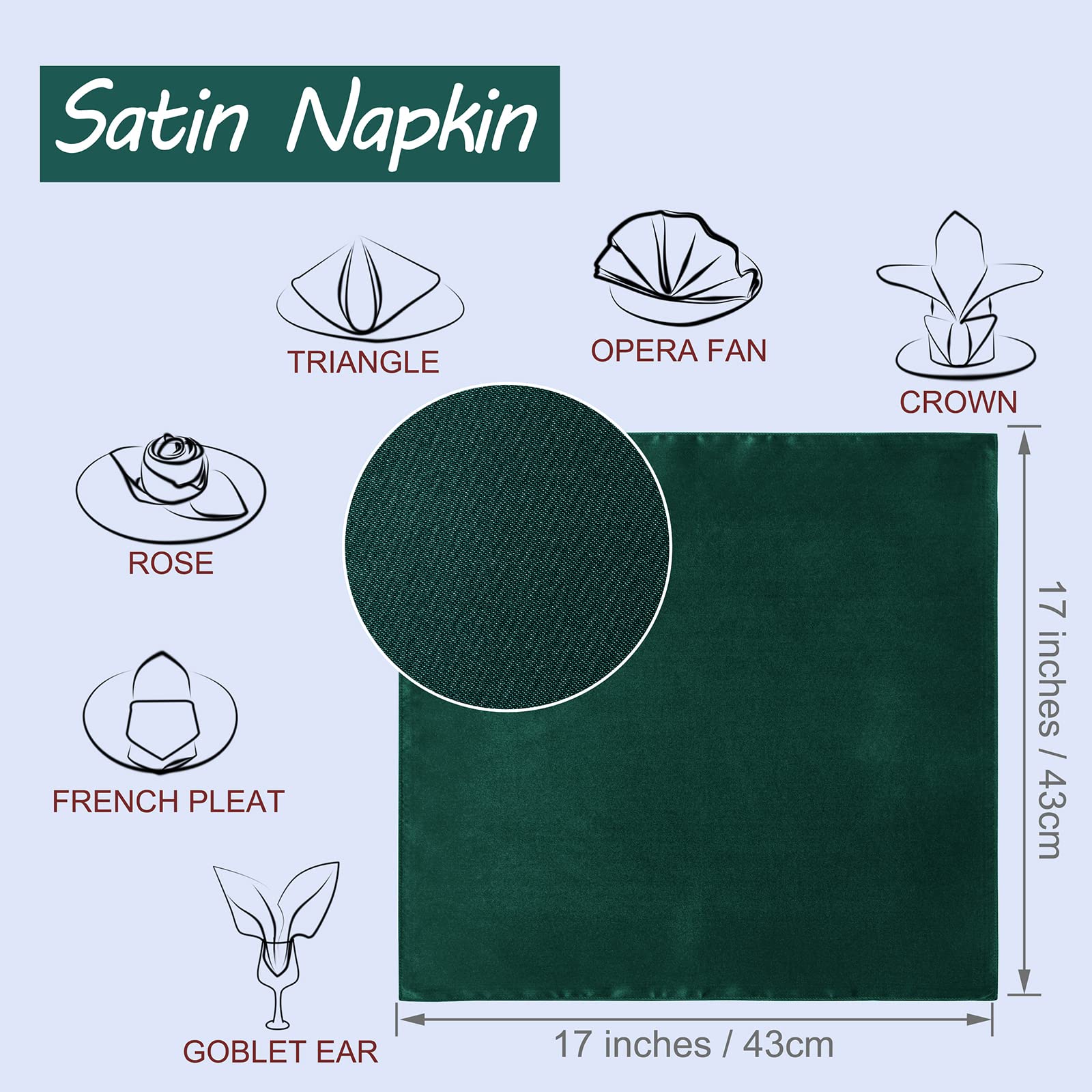 P Pothuiny 24 Tovaglioli Di Raso Verde 43x43cm | Lisci E Setosi Per Matrimoni E Cene Eleganti - 2