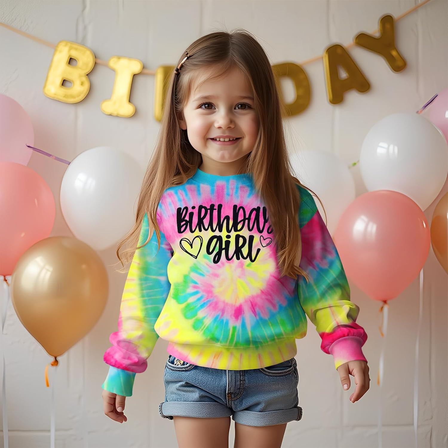 BOUTIKOME Birthday Sweatshirts Girls Toddler Kid Tie Dye Long Sleeve Shirt B-day Outfits Gifts Party Pullover Fall Tops 3-10Y - Image 2
