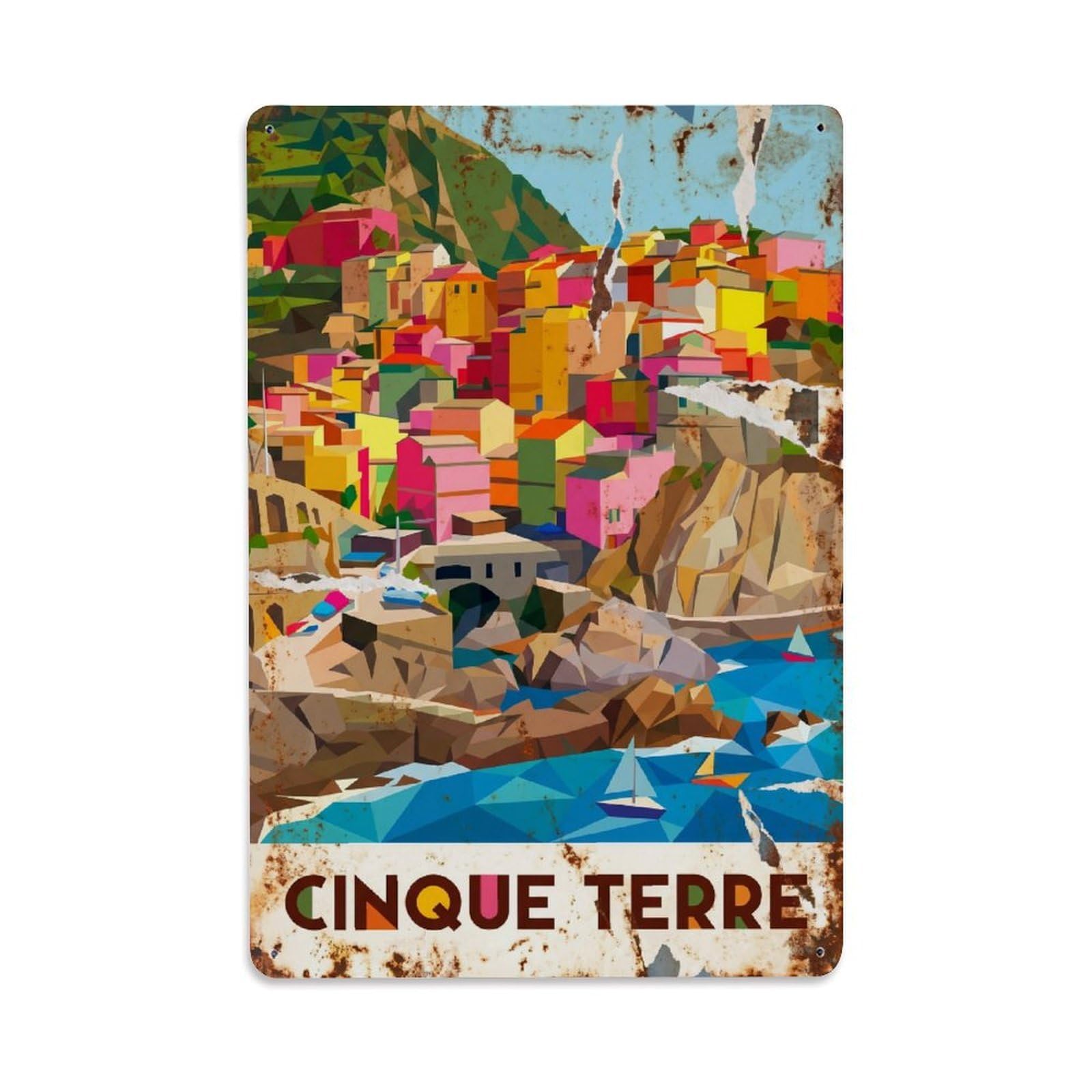 Metal Tin Sign Cinque Terre Italy Vintage Travel