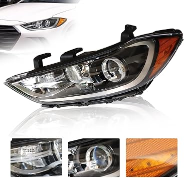 Left Headlight for Hyundai Elantra 2017 2018, Left Driver Side Front Halogen Headlight Assembly 114-10016L,92102F3000, HY2503206 (Left/Driver Side)