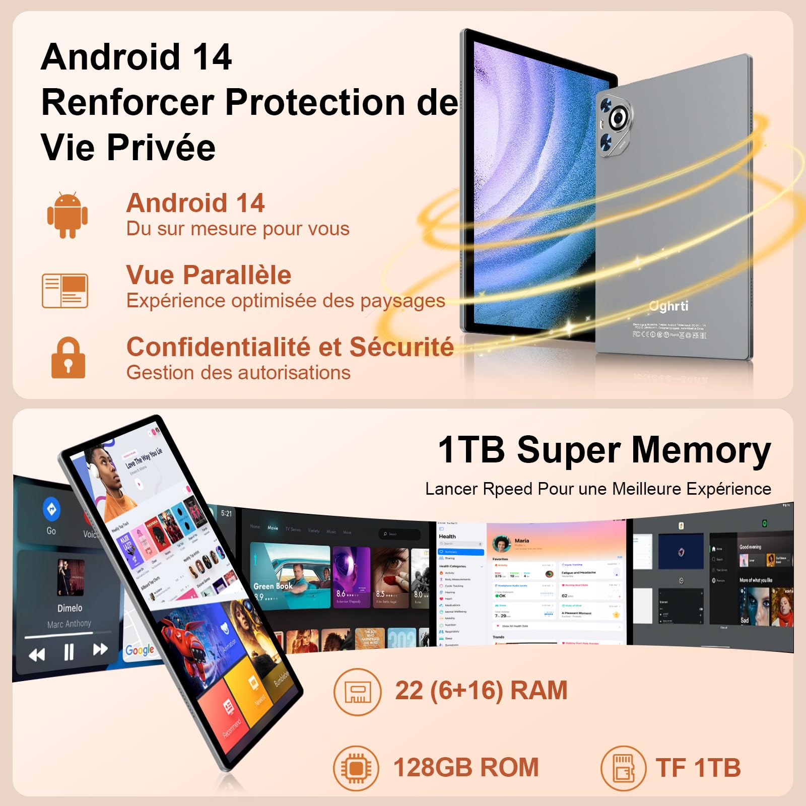 Tablette Android avec Écran HD 7 Pouces, incluant Coque Anti-choc – Rose