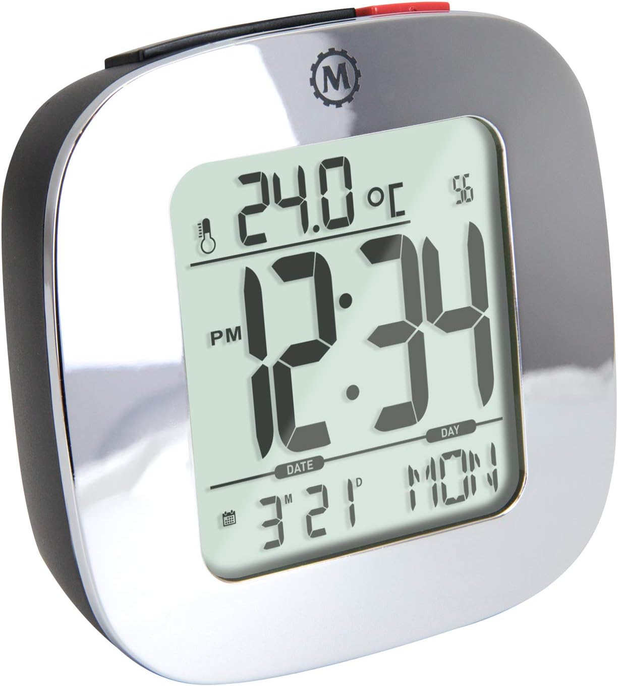MARATHON Compact Alarm Clock with Temperature & Date, Silver - Large, Easy to Read Display with Backlight - Easy to Set Up & Use - Two AAA Batteries Included
