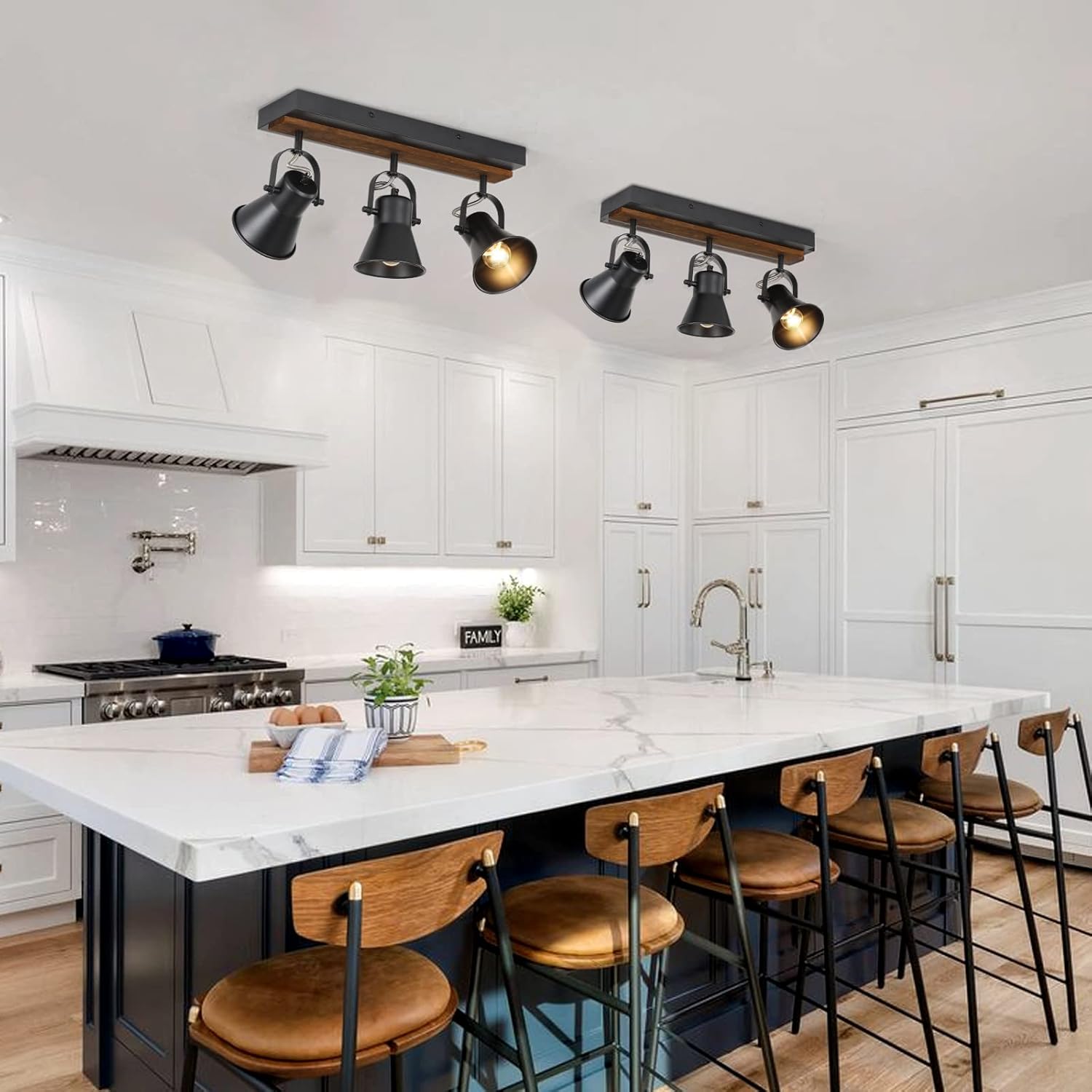 SEEBLEN 3-Light Kitchen Light Fixtures, Adjustable Ceiling/Wall Mount Spotlight, Industrial Black Track Lighting for Living Room, Dining Room, Hallway, Bathroom