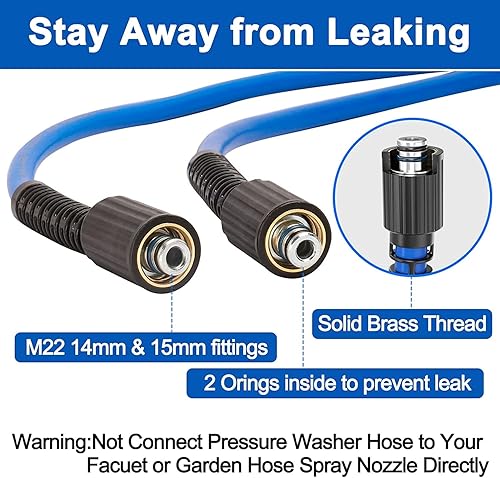 Miniatura 5 de Manguera flexible de lavadora a presión de 25 pies x 14 pulgadas  Resistente a las torceduras  Máximo 4000 PSI  Accesorios universales M22  Manguera
