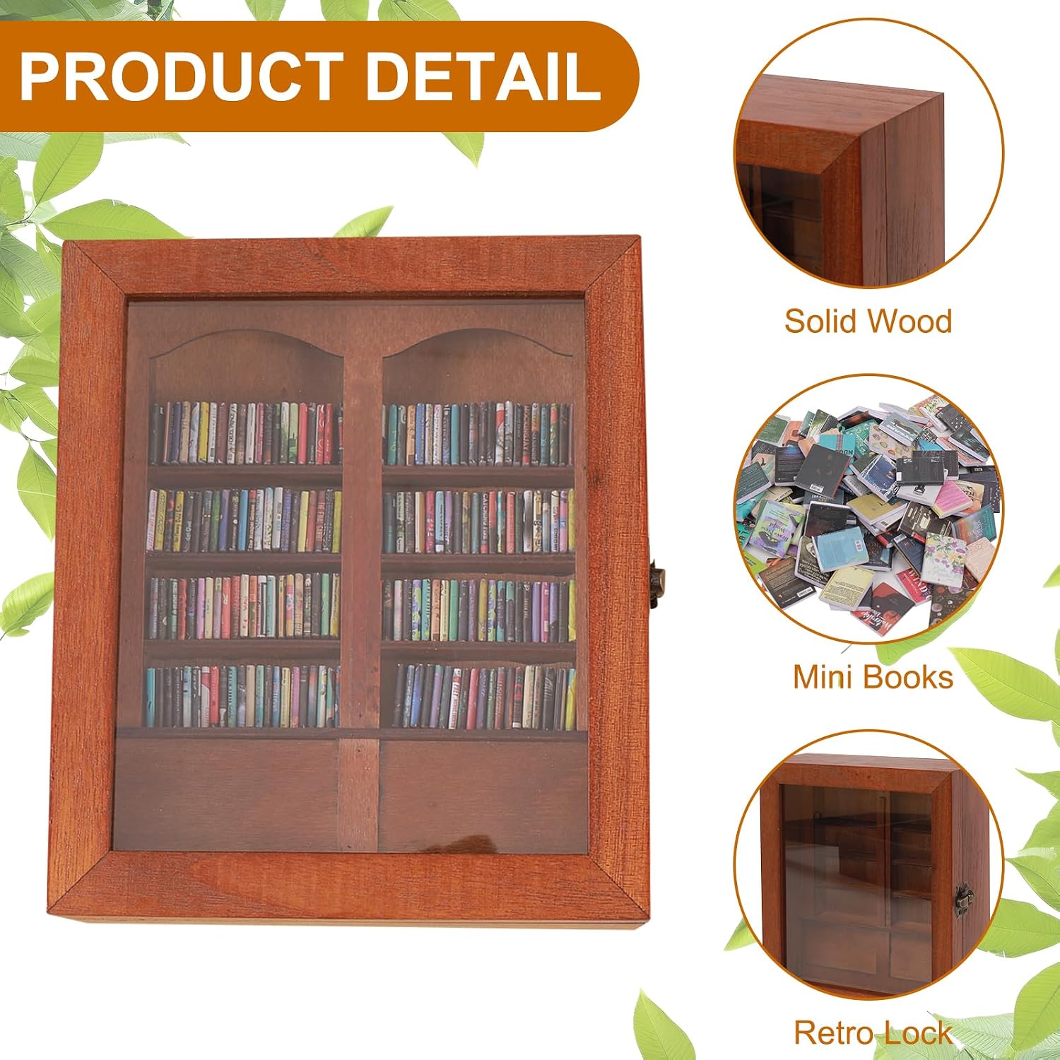 Anxiety Miniature Bookshelf with 200pcs Mini Books,Get rid of Your Anxiety Miniature Book Display Cabinet, Stress-Relief Bookshelf for Home Office Decor (Brown) image 5