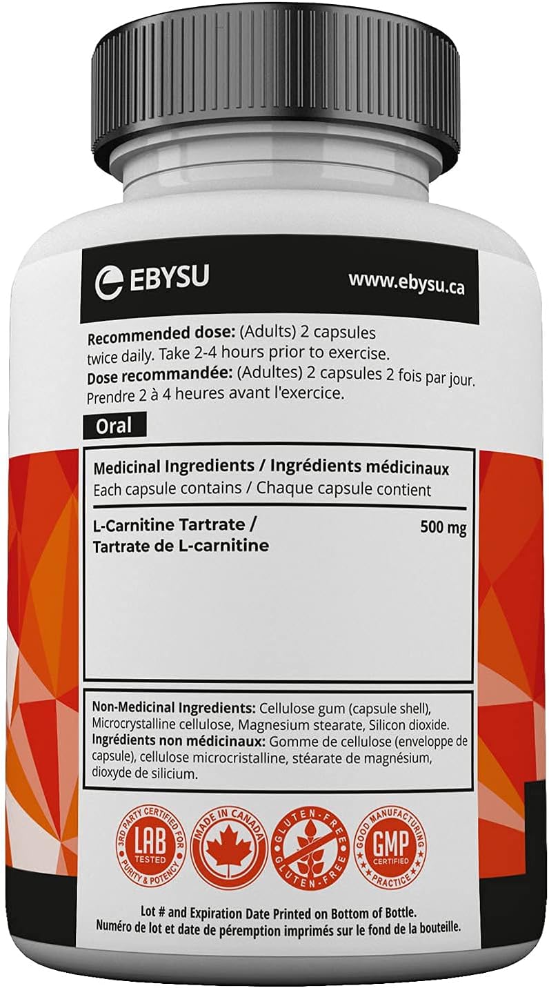 EBYSU L-Carnitine Tartrate - 180 Capsules 1000mg Max Strength Pure L Carnitine Supplement : Health & Household