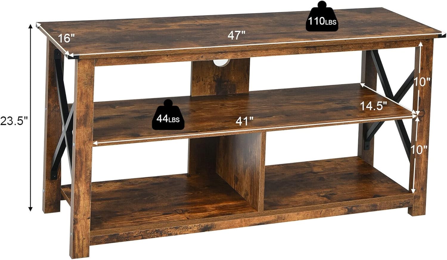 DORTALA 3-Tier TV Stand for TVs up to 55", Farmhouse Entertainment Center w/Open Shelves, Sturdy X Style Frame, TV Console Table for Living Room, Bedroom, Brown