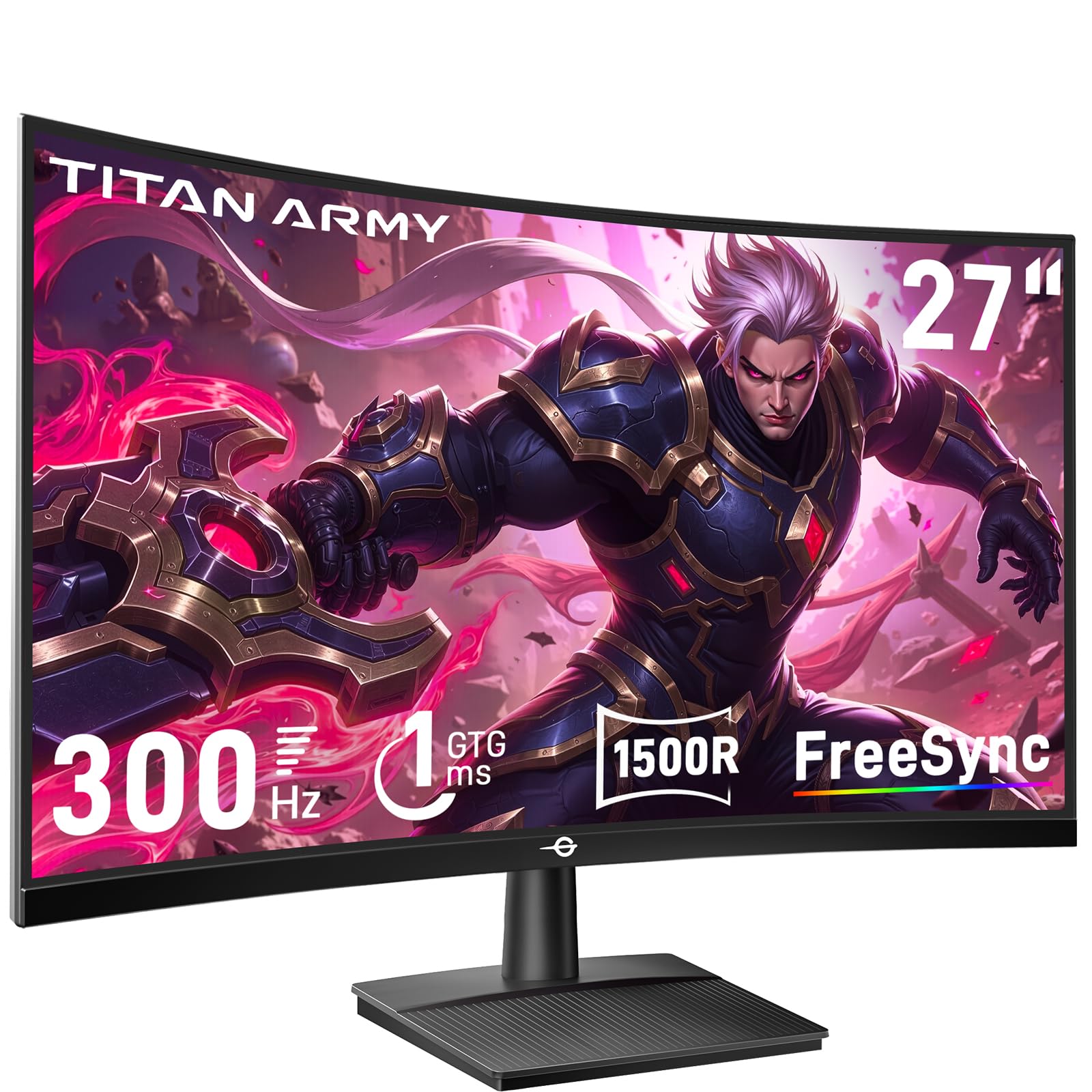 TITAN ARMY 27 Pulgadas FHD Curvo Monitor Gaming, 300Hz 280hz 240hz, 1ms MPRT Full HD 1500R Fast VA, FreeSync Premium (1920x1080), HDR10, VESA 100x100, HDMI 2.0 & DisplayPort 1.4, C27A1H