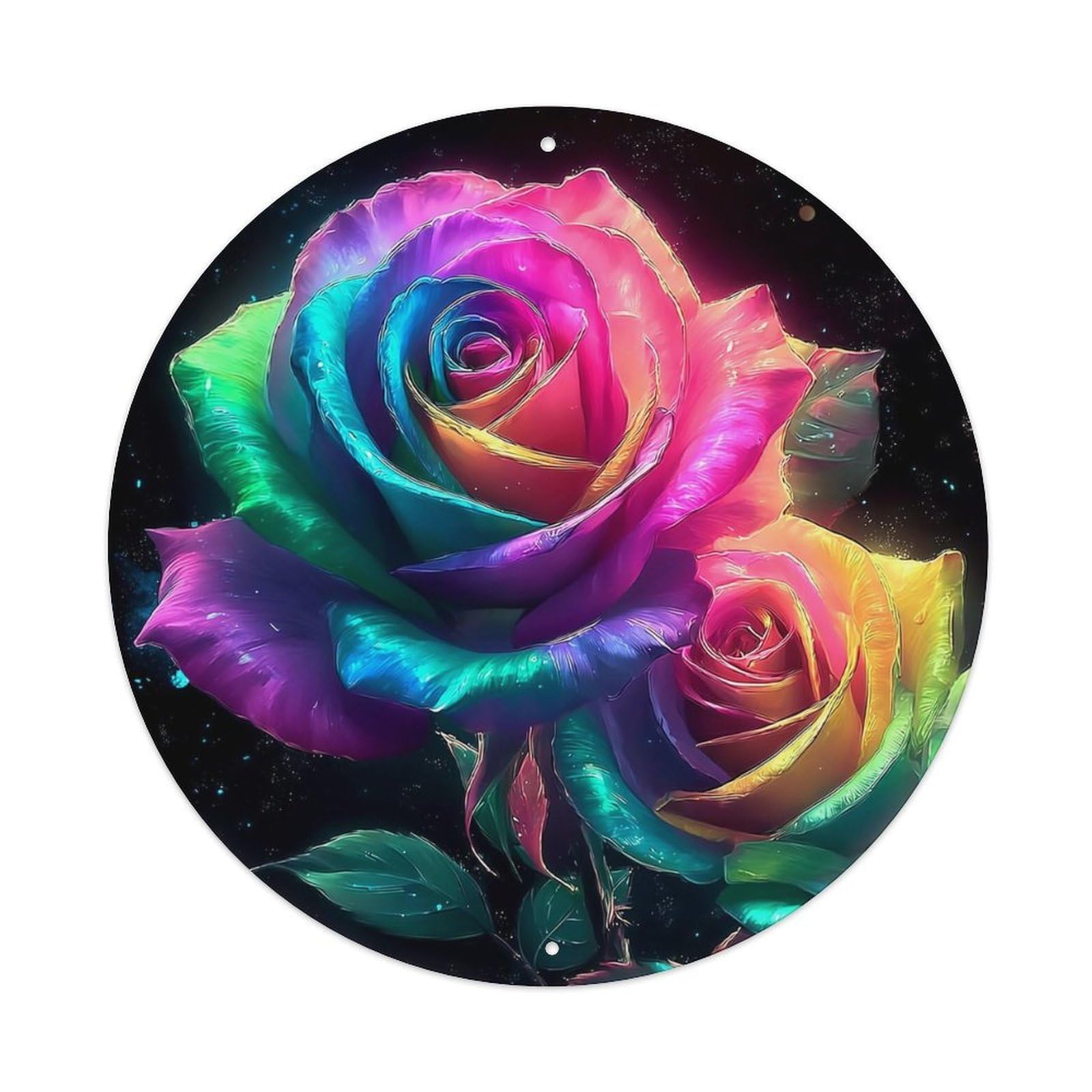 Rainbow Rose Galaxy Art Print Retro Metal Tin Sign, Vintage Metal Poster for home, Gaming Room, Studio Workshop,Bar,Garage Wall Art Decor 8x8 inch