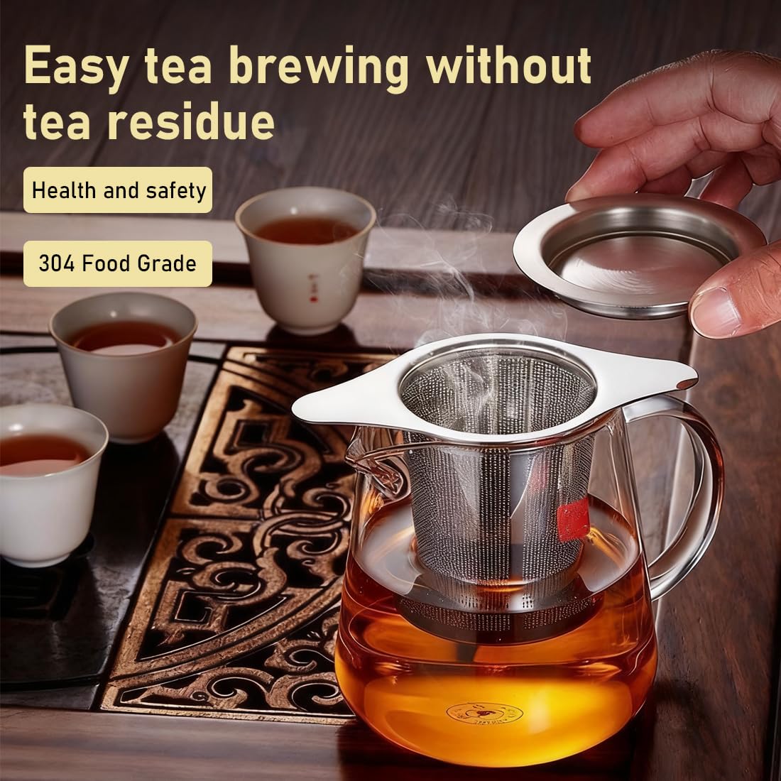 Colador de Té de Acero Inoxidable 2 Piezas, Infusor con Tapa y 2 Asas, Filtro Reutilizable para Tazas y Teteras