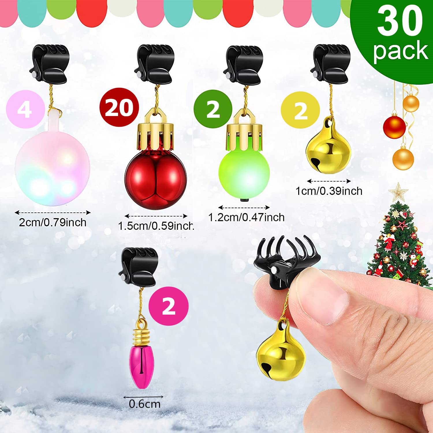 30pcs Beard Christmas Baubles Clips Colorful Christmas Beard Hair Baubles Ornaments for Boyfriends Brothers Fathers and Men - Image 2