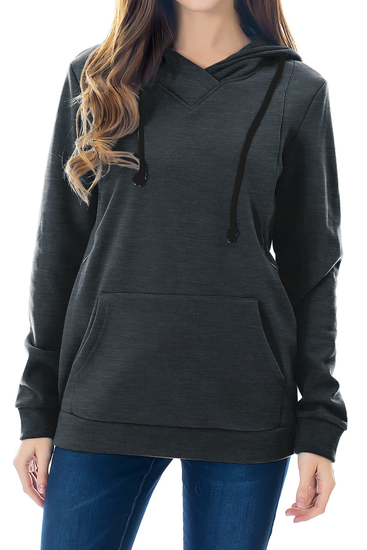 Smallshow Stillanzug Mutterschaft Fleece Stillpullover Stilloberteil Hoodie Sweatshirt Deep Grey 2XL