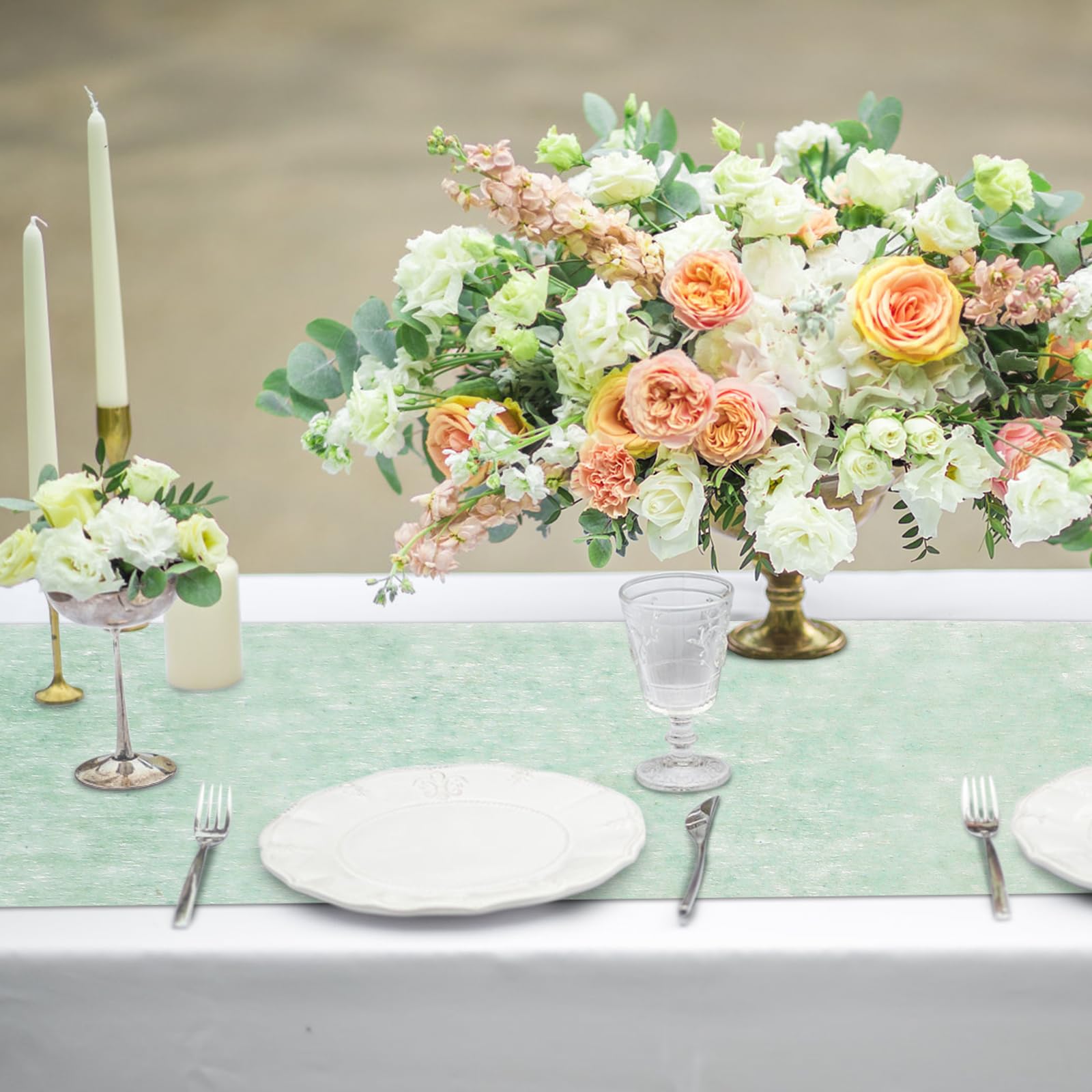 Gohytal Tischläufer Vlies 25m X 30cm | Eukalyptus Grün Rolle | Für Hochzeiten, Geburtstage & Feiern | Einfach Zuschneidbar