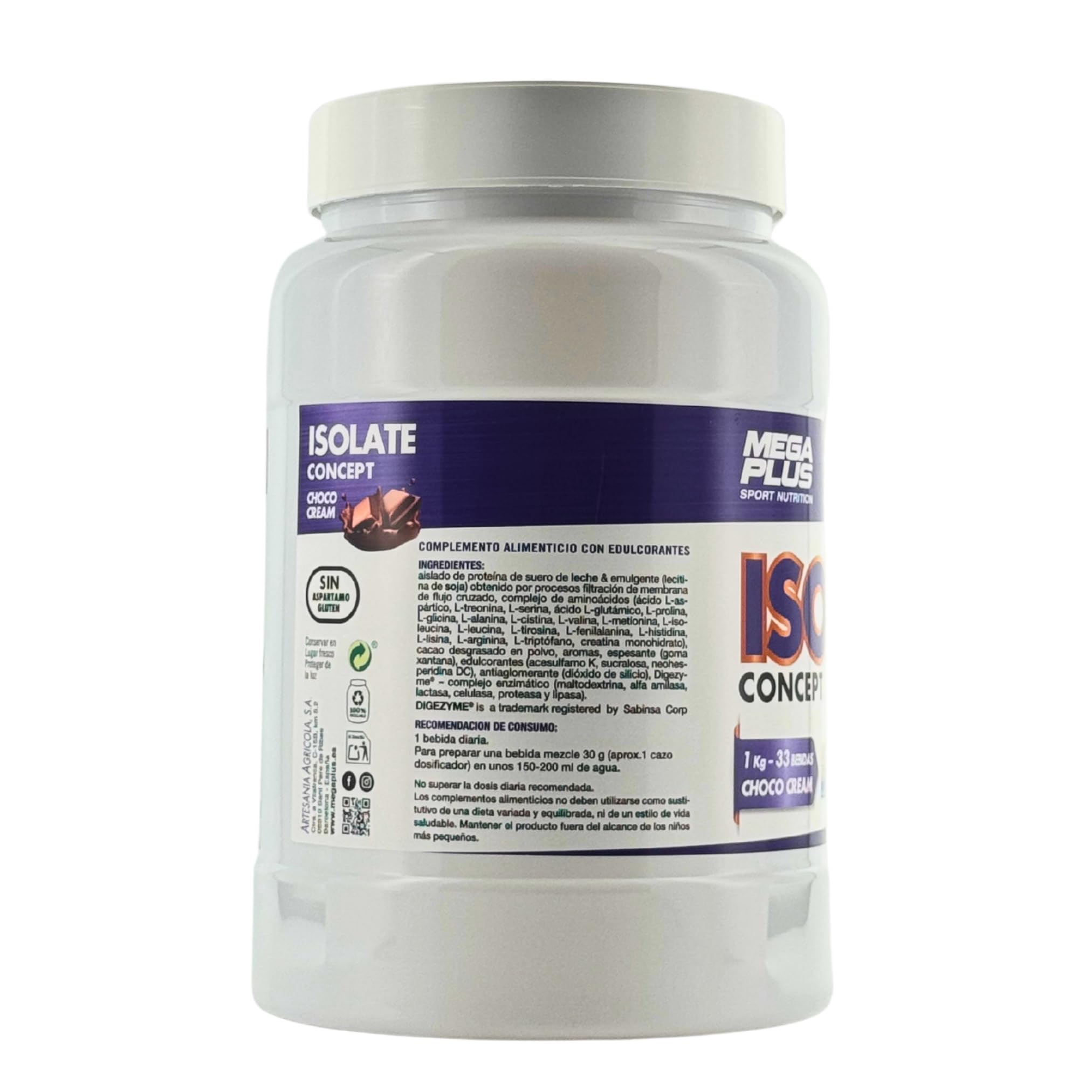 Proteína Isolate Concept - Mega Plus - DigeZyme - Proteina En Polvo Aislada De Suero De Alta Pureza Para Definición Muscular Y Recuperación - Proteina Isolada y Leche En Polvo - Proteina Chocolate 1kg